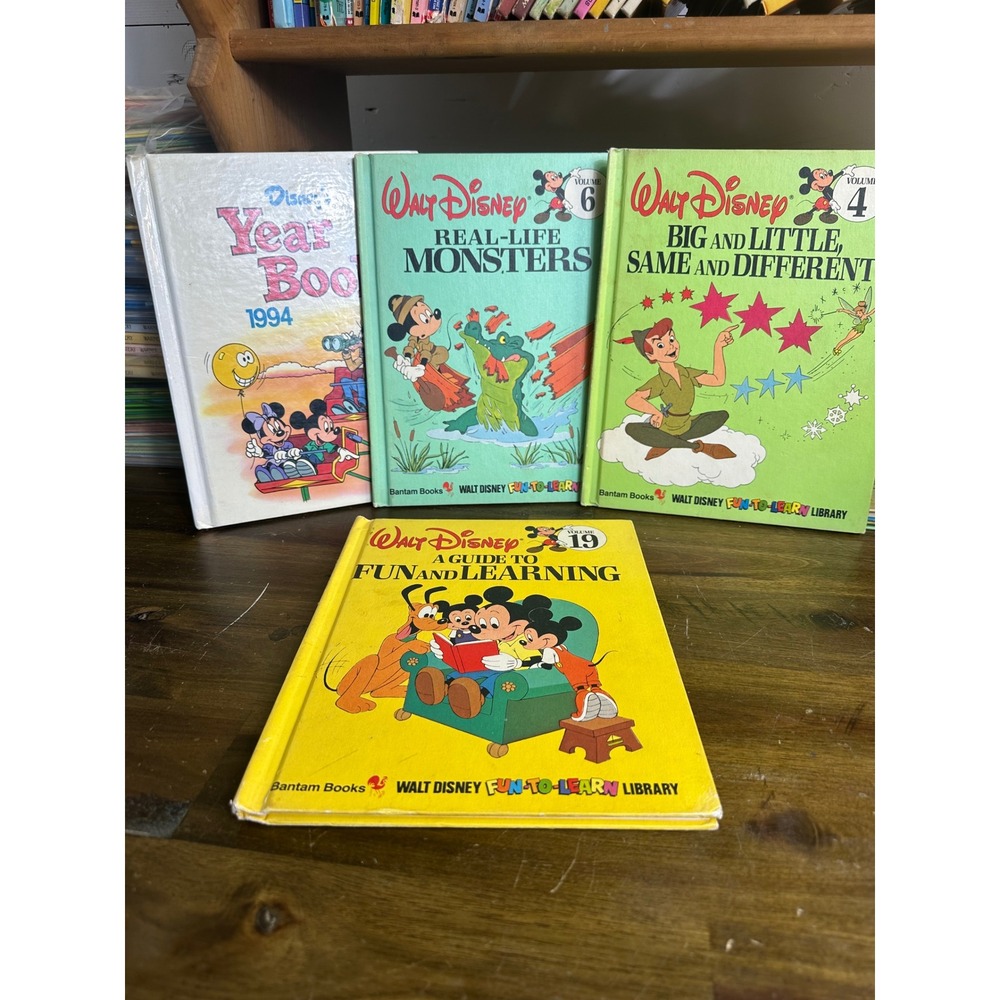 Vintage Walt Disney Fun-to-Learn Library Books Vol 4 6 19 & 1994 Year Book Lot